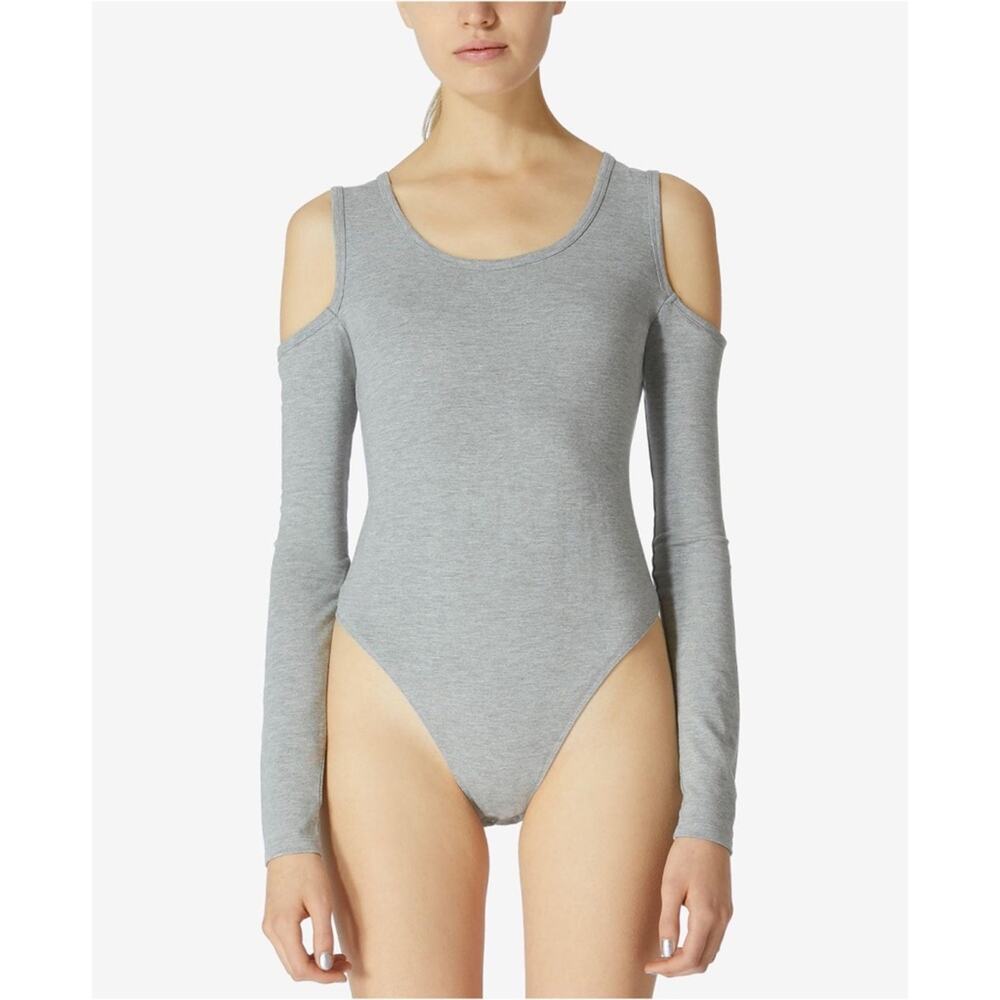 New Avec Les Filles Cold Shoulder Bodysuit in Heather Gray Women's Size S